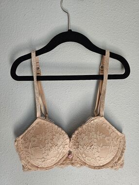 Victoria Secret Shine Strap Dream Angels Lace Push Up Bra Nude Praline 32C
